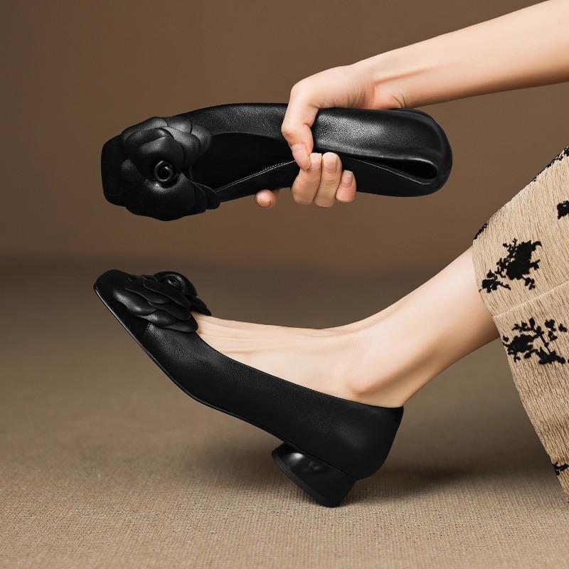 Fashion Fashion Flower Single Shoes Autumn New Square Toe Shallow Mouth Slip-on Non-Slip Low-Top Shoes