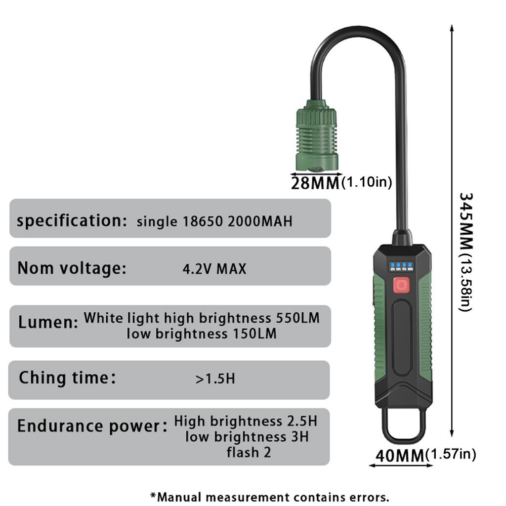 Rechargeable Camping LED Flashlight Work Light Magnet and Hook Lighting Modes Spotlight Handheld Flashlights for Night Work