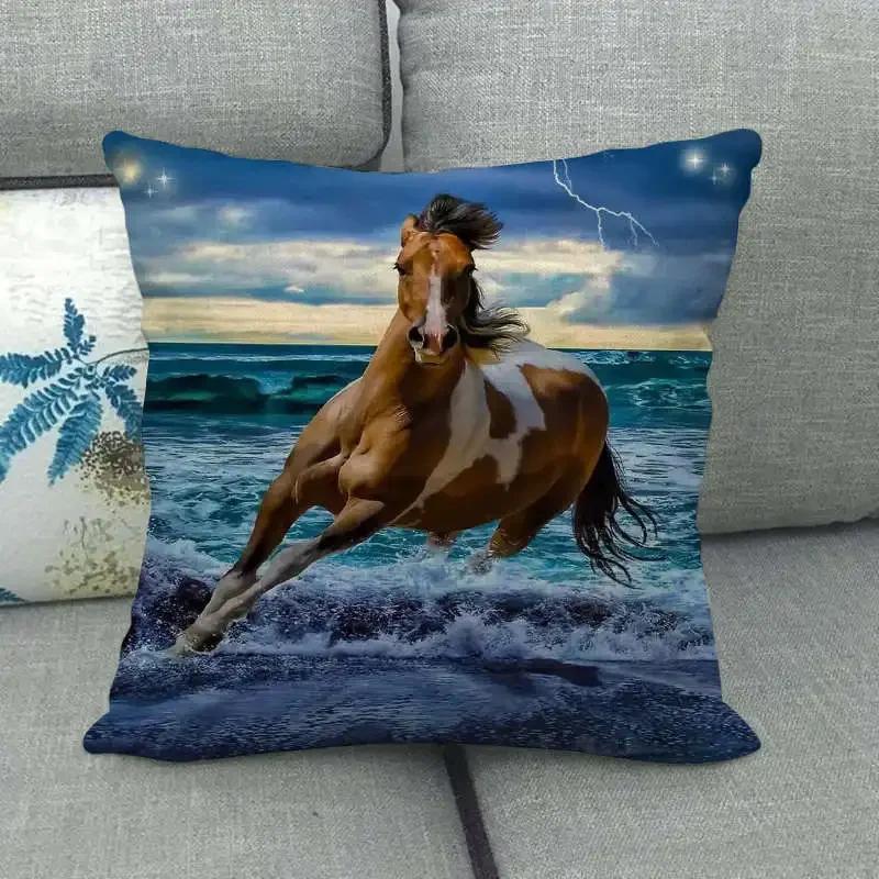 Horse Print Cushion Covers Home Decoration Animal Pillow Cases  Sofa Seat Chair Throw Pillows Linen Pillowslip Car Accessories
