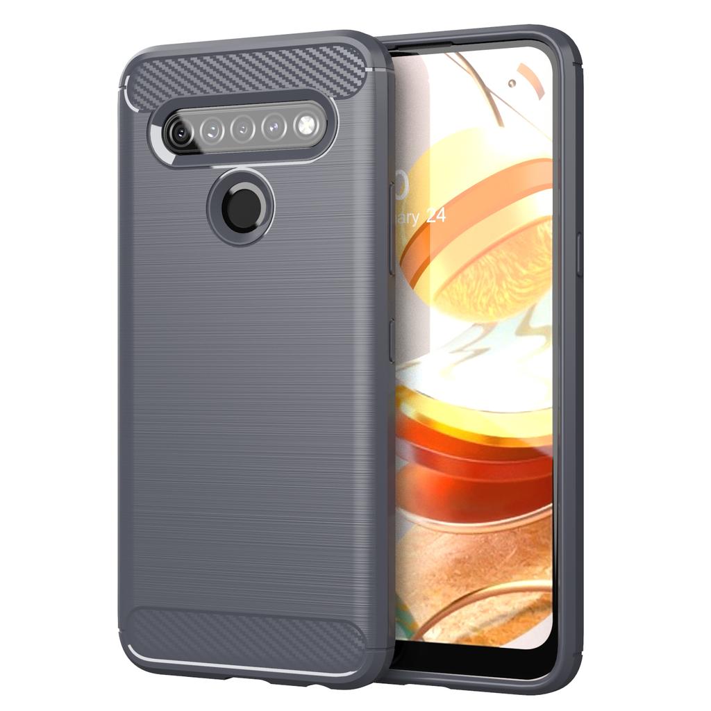 Shockproof Fitted Silicone Cases for LG K61 Fashion Carbon Fiber Case for lg q61 Matte Soft TPU Back Cover Fundas
