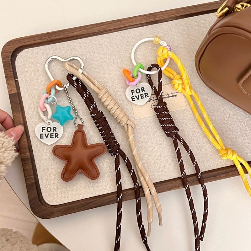 Creative Ins Style Braided Colorful Rope Keychain Trendy Bow Keyring For Girls Bag Pendant Backpack Hanging Decoration