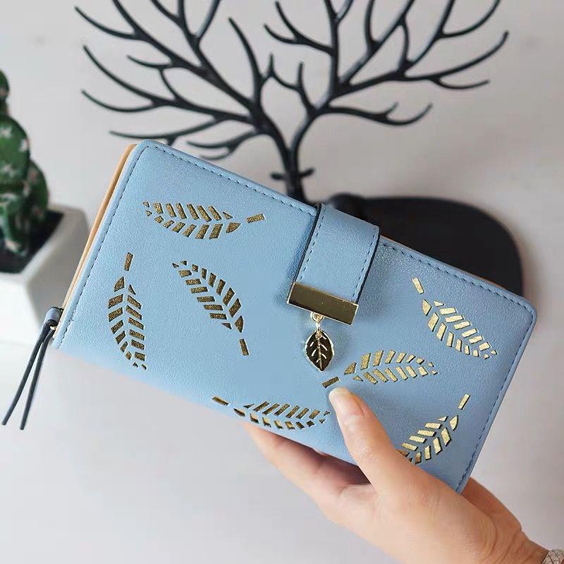 Youthful Embossed Long Wallet: Three-in-One Coin Purse, Anti-Magnetic, Multi-Card Slot Holder, with Elegant Cutout Design.