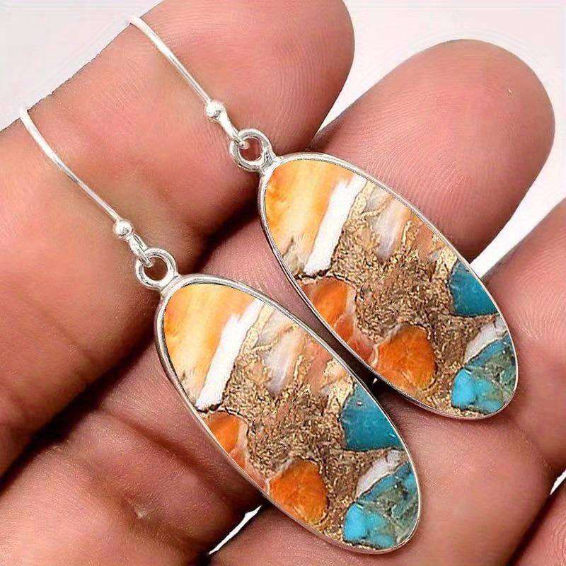 Turquoise Pattern Drop-shaped Earrings and Ear Hooks Bohemian Style Ladies Couple Jewelry