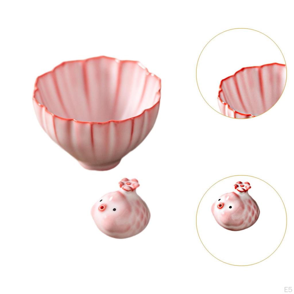 Ceramic Teacup Statue with Tea Collectible Mini Animal Sculpture Kung Fu Cup for Dining Room