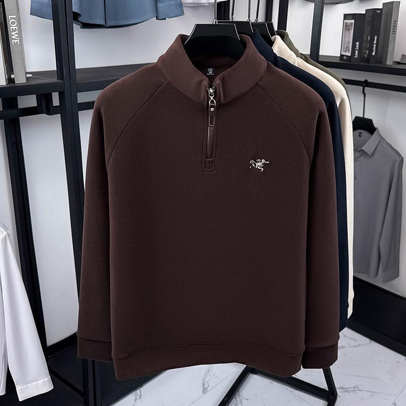 Men's Half-Zip Oatmeal Fleece Wool Hoodie, Autumn/Winter, Stand Collar, Fashionable & Versatile Long Sleeve