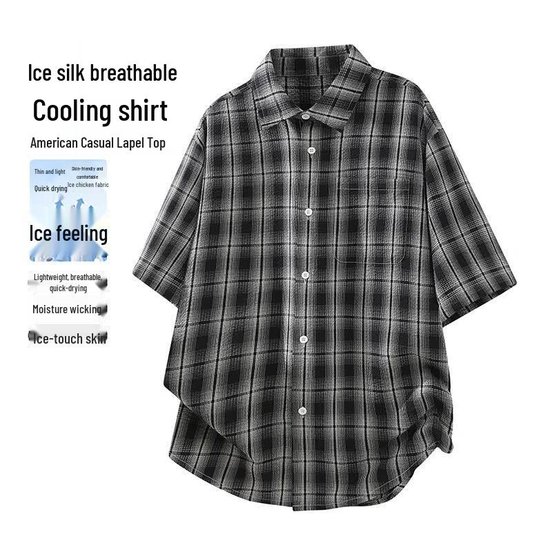 MEDE Men s Retro Plaid Short-Sleeve Shirt M