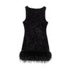 Women's Spring New European and American Style Sexy Bead Feathers Sleeveless Dress