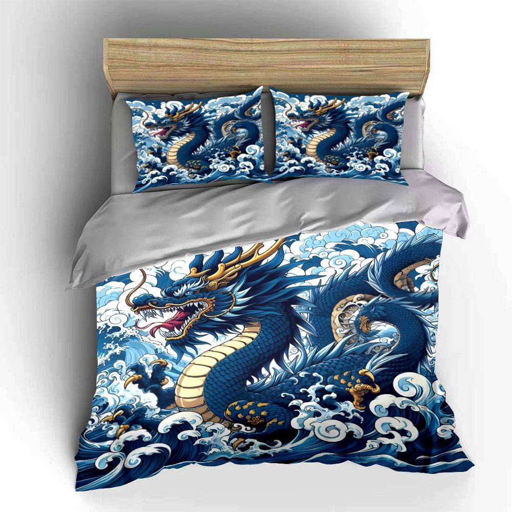 Dragon-Inspired Artwork Home Decor Set kid's and adults' bedroom decor, Exquisite three-piece bedding set gift