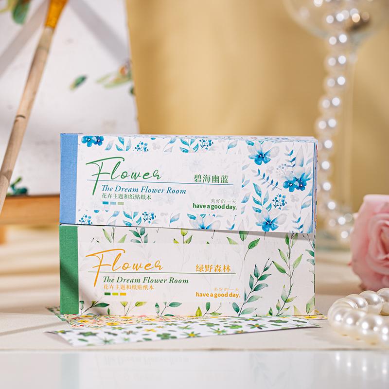 30Sheets/book Long Flower Stickers Gift Packaging Stickers Paper Material Handmade Account DIY Landscape Collage Decoration