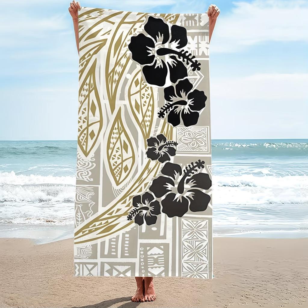 Polynesian Tribal Beach Towel Geometric Hibiscus Print Pool Blanket Ethnic Style Bath Towels Large Sand Free Outdoor Picnic Mat