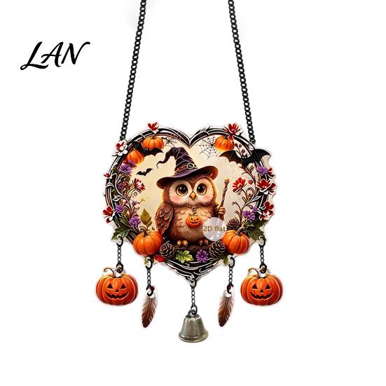 Festival Hanging Pieces Halloween Acrylic Love Heart Wreath Ornament, Cartoon Owl Ghost Witch Party Props Skeleton Decor, Festive Decoration