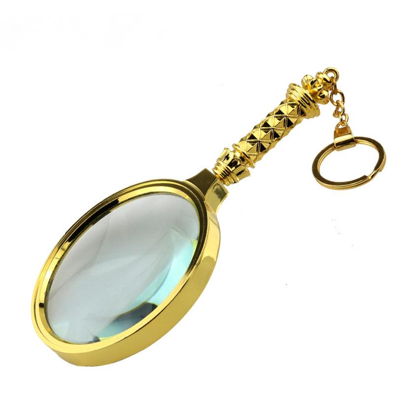 

High Magnification Full Gold Gift Magnifying Glass Handle Reading Loupe Can Be Attached and Detached with Keychain Function 60mm