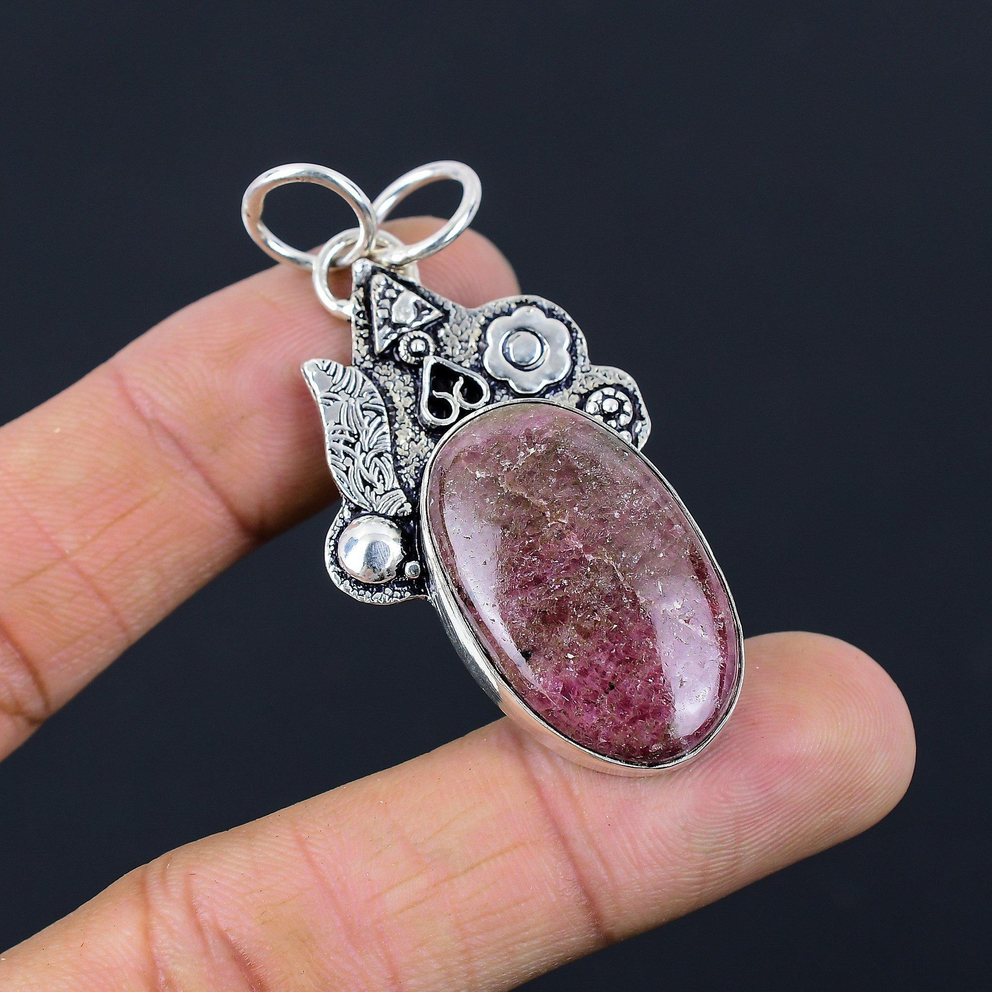 

Easter Sale Sterling Silver Rhodonite Gemstone Mother Bezel Heart Chakra Pendant