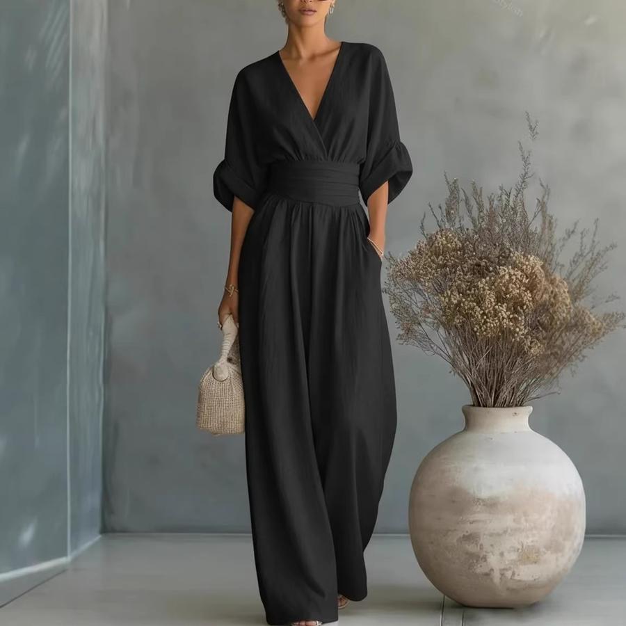 New Summer Spring Elegant Waist V-Neck Women's Jumpsuit