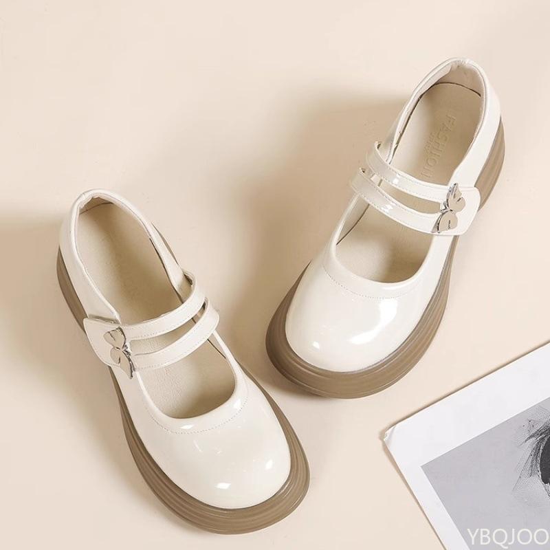 Fashion Retro pearl small leather shoes for women in summer shallow mouth simple comfortable versatile thick soled round toe shoes