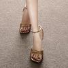 Gold Strap High Heels Women's Summer 2025 New Square Head One-word Strap High-heeled Sandals Temperament Stiletto Sandals