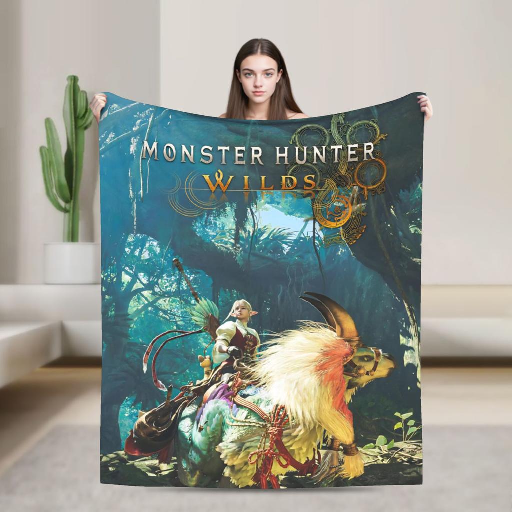 Monster Hunter Wilds Rey Dau Blankets Video Game Flannel Vintage Warm Throw Blanket for Bedroom Autumn/Winter Car