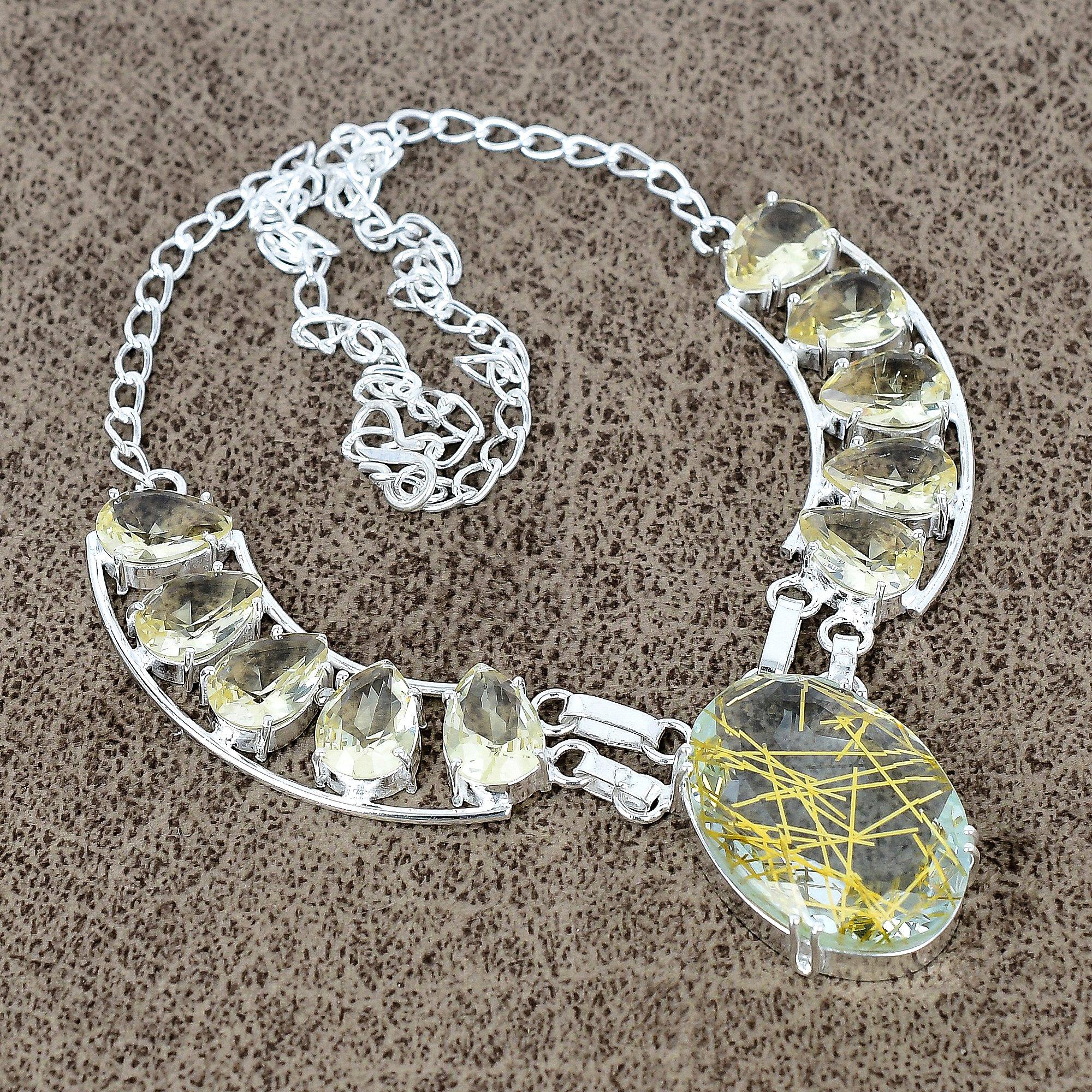 

Golden Rutile, Citrine Gemstone 925 Sterling Silver Jewelry Necklace 18 KKG-420