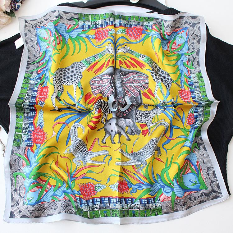 Seine Elephant Multi-color Multi-color Vegetarian Satin Silk 53cm Small Square Scarf Summer Sunscreen Mulberry Silk Versatile Silk Scarf Women 53*53cm