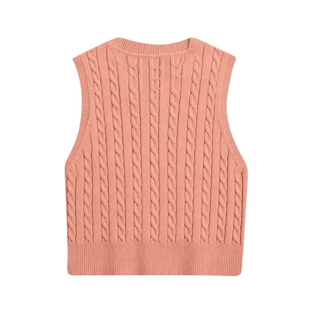 Women's Casual V-Neck Pullover Shirt Collision Color Sleeveless Sweater Vest