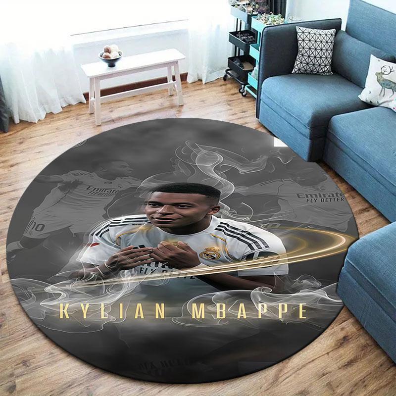 Kylian Mbappe Round Area Rug,Carpet Rug for Living Room Bedroom Sofa Playroom Decor,Non-slip Floor Mat