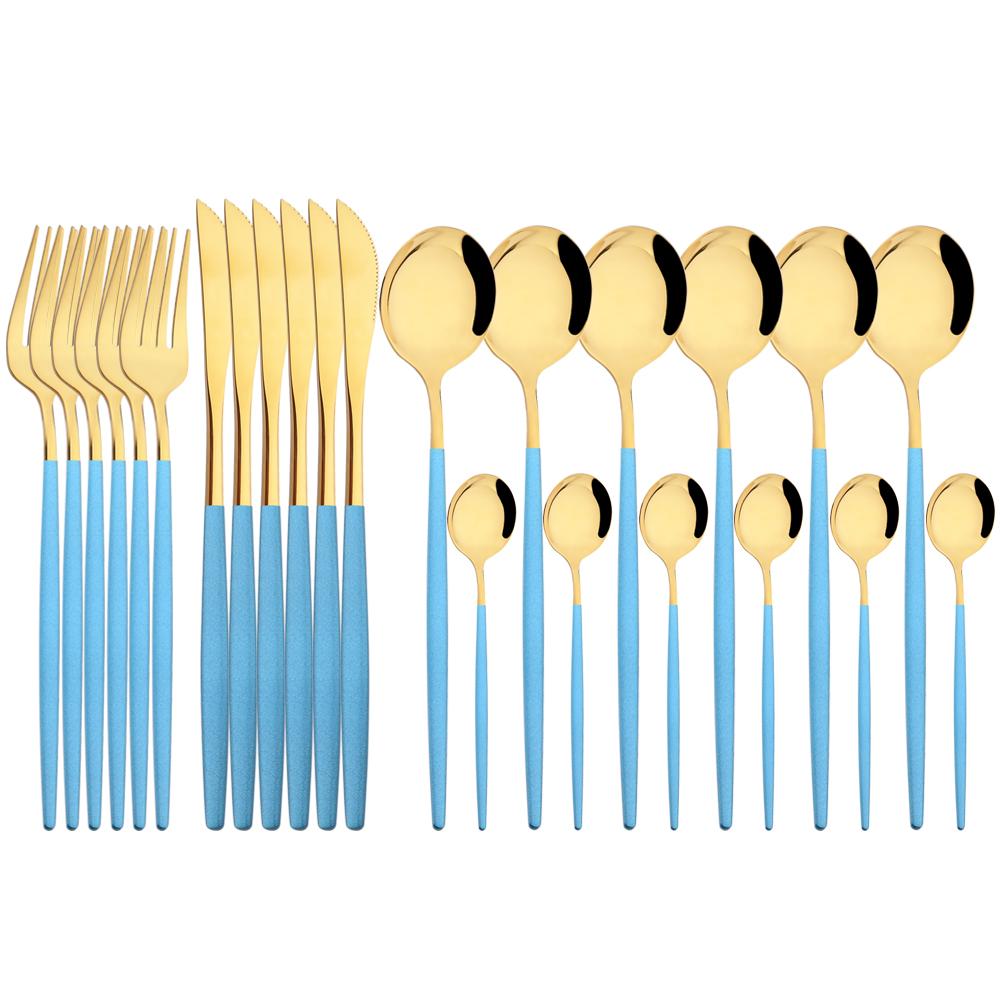 Jankng Gold 24Pcs Dinnerware Stainless Steel Cutlery Set Knife Fork Spoon Western Tableware Set Dinner Kitchen Silverware Set