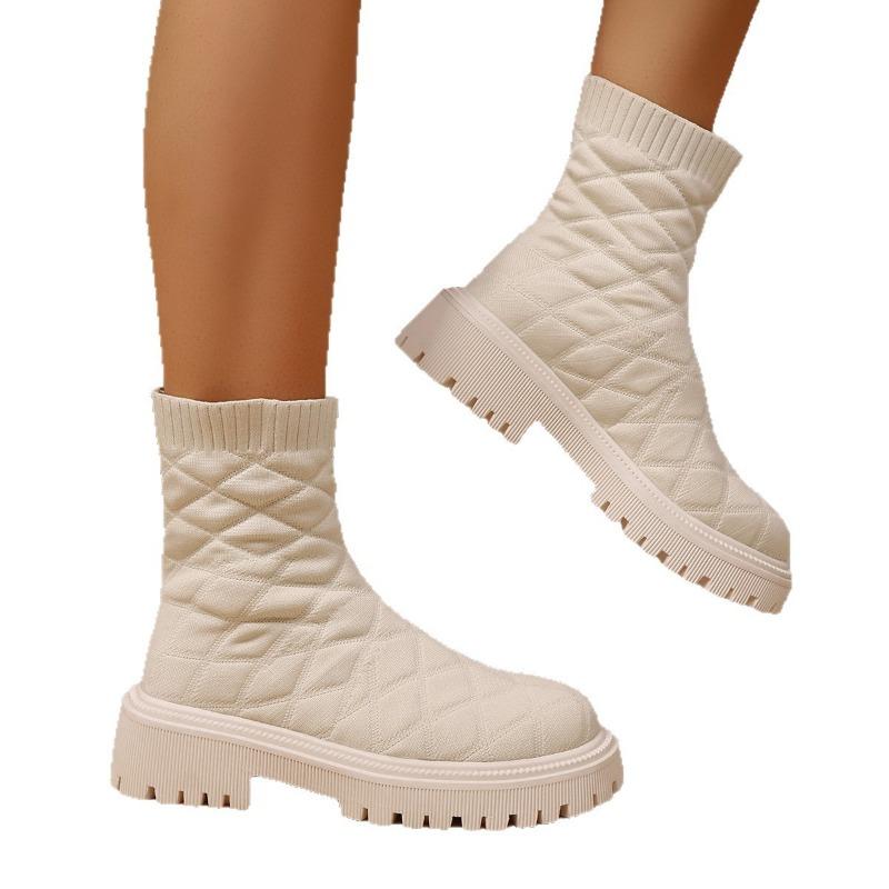 Women's Fly-woven Sports Short Boots Women's Autumn and Winter New Women's Boots Large Size One-pedal Socks Boots