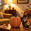 Halloween Pumpkin Decor Faux Rattan Resin Figurine, Vintage Distressed Orange Black Farmhouse Tabletop Fall Seasonal Window Decor, Indoor Harvest