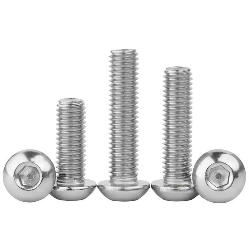 Śruby M8 201 ze stali nierdzewnej z gniazdem sześciokątnym, łbem półokrągłym, różne rodzaje