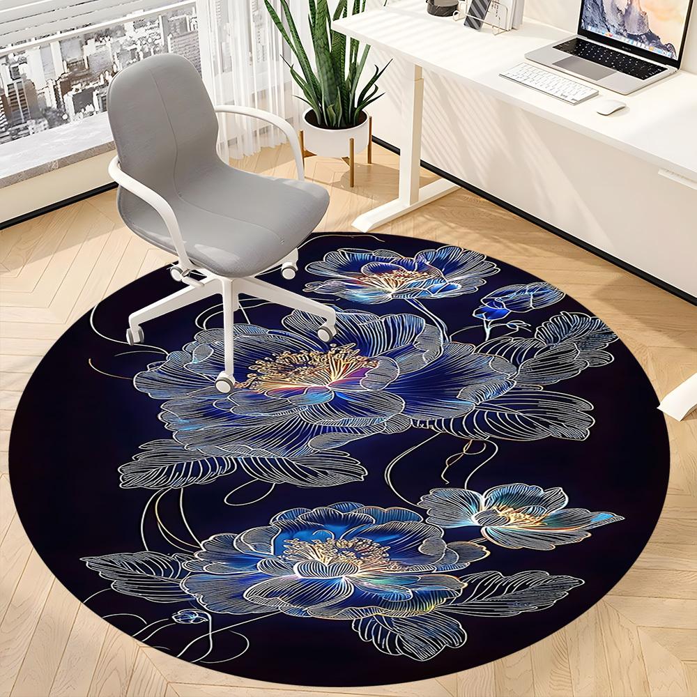 1pc Floral Design Office Round Area Rug, Indoor Mat Suitable ForOffice, Under Office Chairs Bedroom Living Room Home Decor, Room Deco  D094