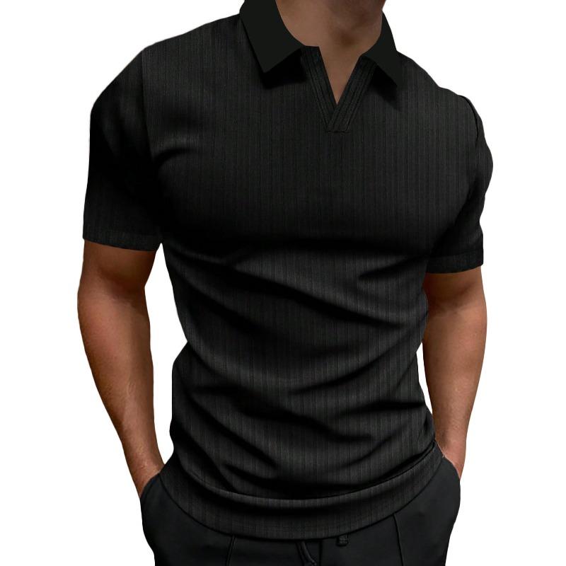 Men's V-Neck Striped Short Sleeve Polo Shirt.