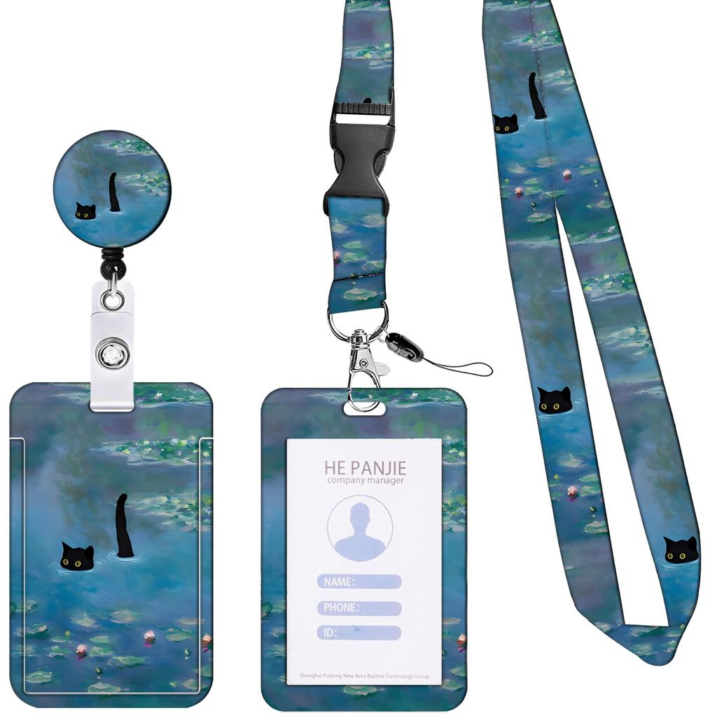 Katzenaufdruck Lanyard Ausweishalter Kartenhalter 3-in-1-Set Einziehbare Ausweishalterrolle mit 360-Grad-Drehclip Geschenke für Krankenschwestern und Ärzte