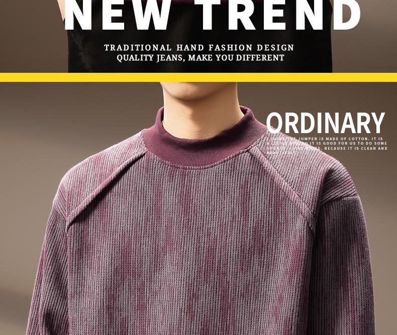 Men's Trendy Retro Print Loose Pullover: Heavyweight Half-High Collar Autumn Hoodie