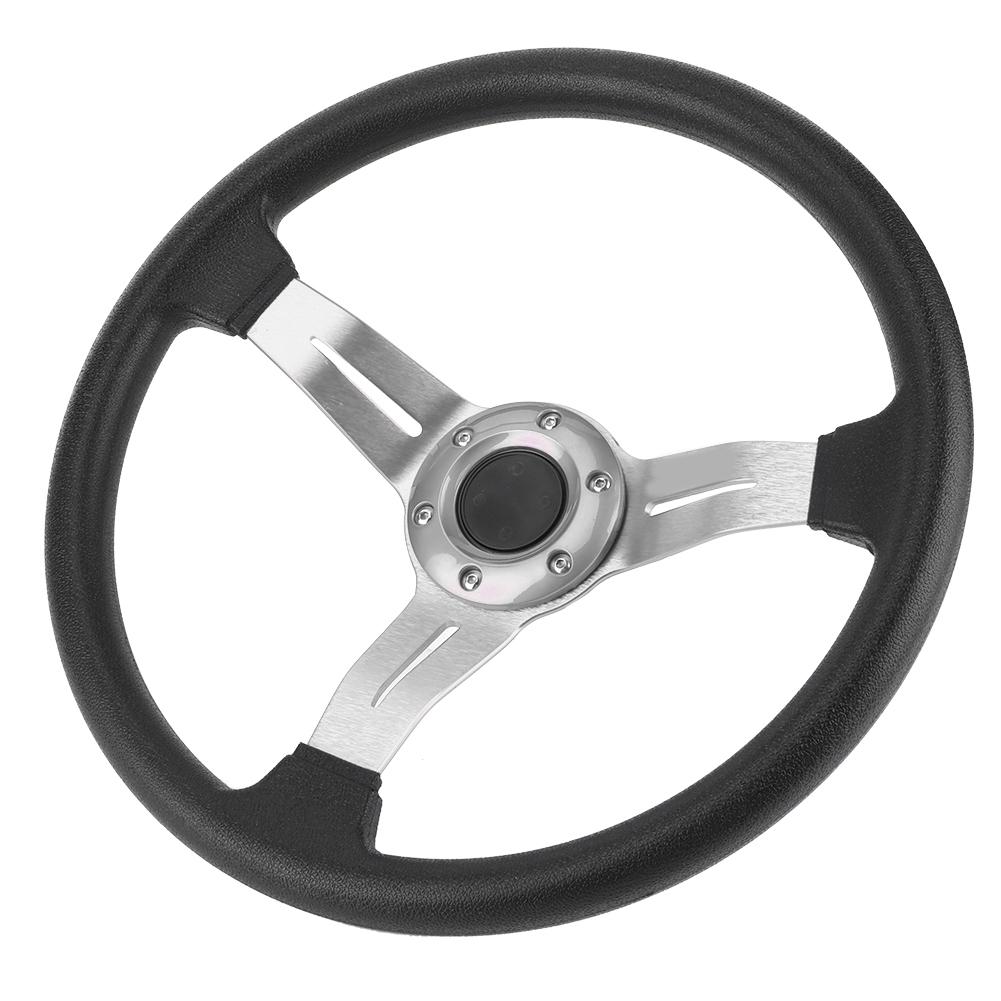 14in Universal Steering Wheel Racing Car PU Leather Aluminium Alloy W Horn Button ModifiedSilver