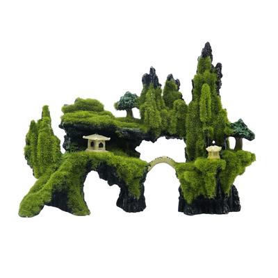 Charmoon Aquarium Rock Mountain Moss Lantern Hideout Shelter Stylish Model Figurine Ornament (Green)