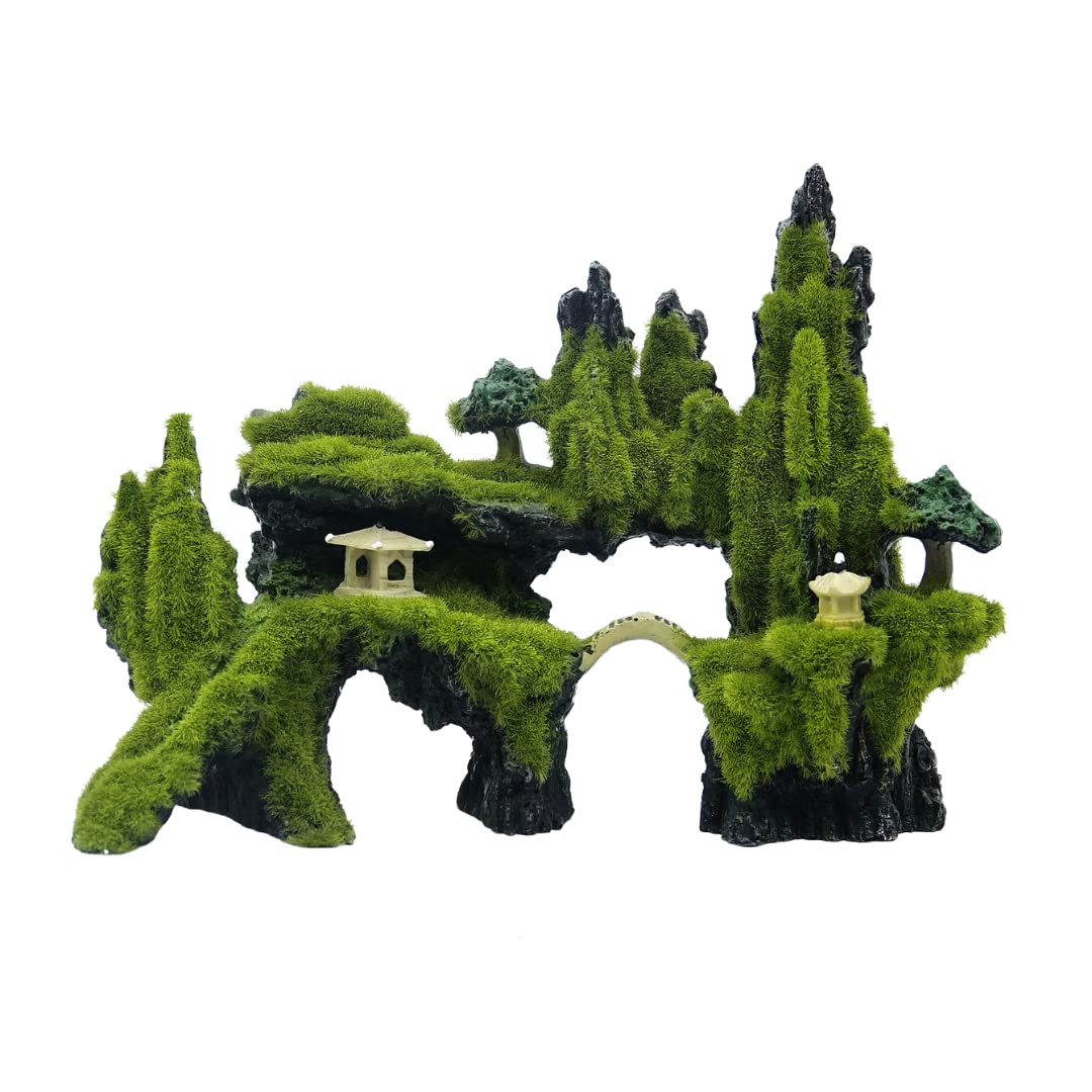 

Charmoon Aquarium Rock Mountain Moss Lantern Hideout Shelter Stylish Model Figurine Ornament (Green) зелёный