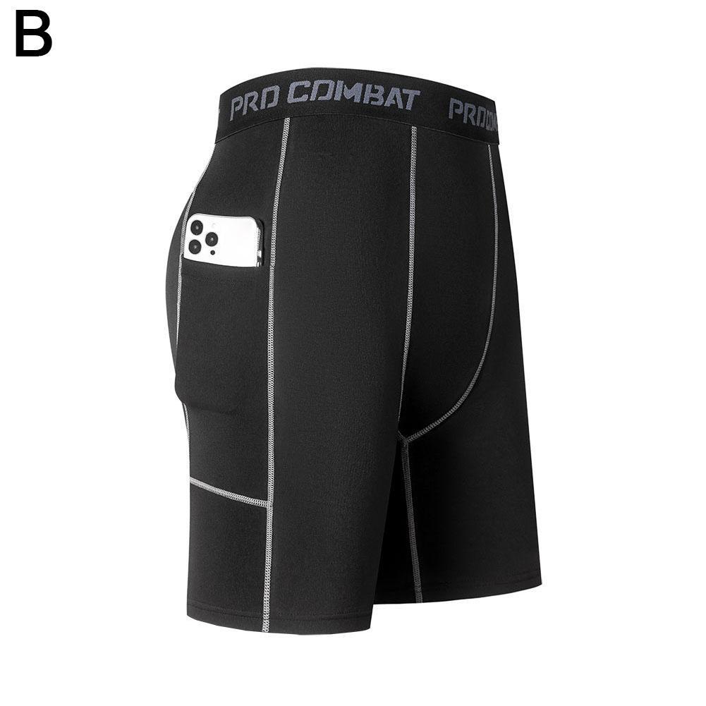 High Performance Men's Compression Shorts With Pocket - Quick Dry Breathable Stretchy Base Layer For Cycling Sports Gym