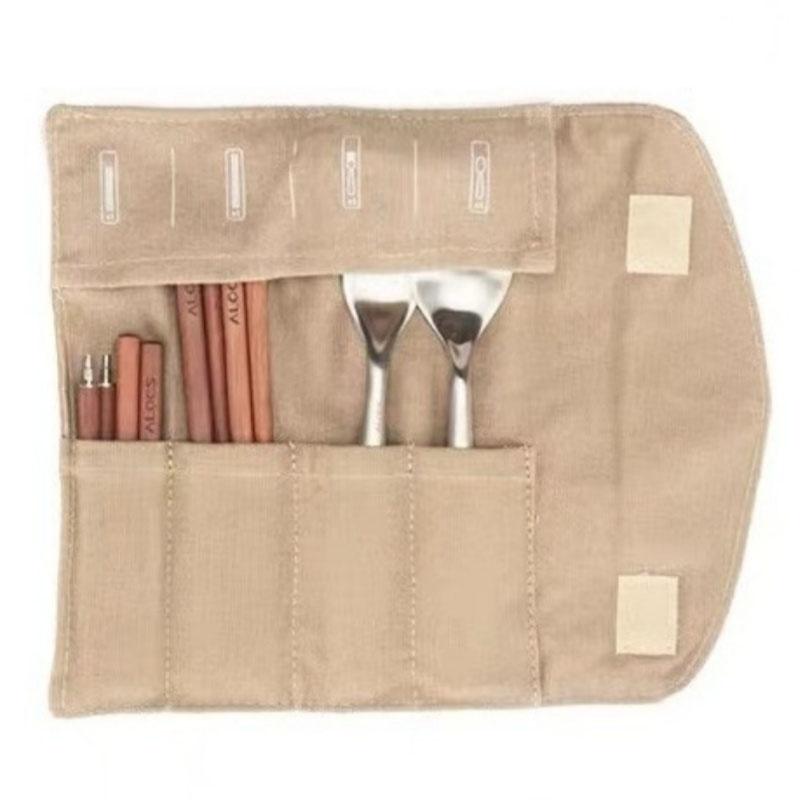 

ALOCS Кемпинговый набор из 4 предметов – нержавеющая сталь и тик | портативный и прочный | скидка на ограниченный тираж! 19.5*8cm коричневый