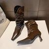 Fashion Designer Stiletto Western Cowboy Women's Ankle Boots Autumn Winter Soft Soled Lady Chelsea Boots Fashion Thin Heel Shoes Female