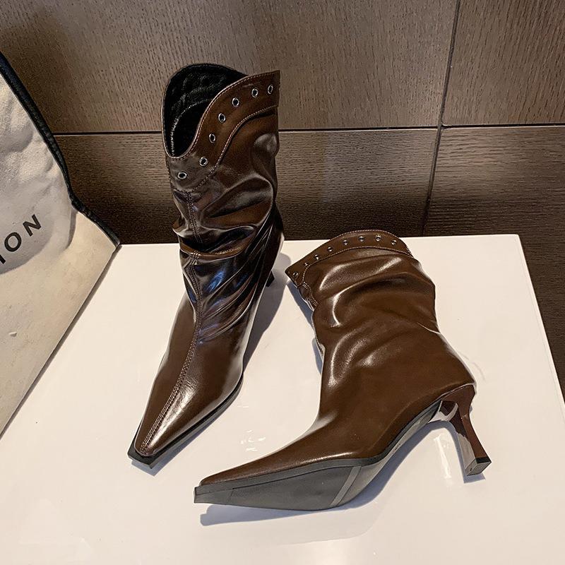 Fashion Designer Stiletto Western Cowboy Women's Ankle Boots Autumn Winter Soft Soled Lady Chelsea Boots Fashion Thin Heel Shoes Female