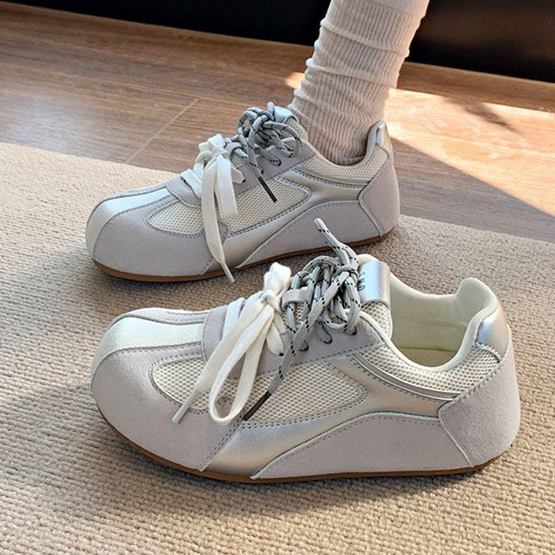 Retro comfortable soft baseplate shoes women's spring new round head lace-up mesh breathable casual shoes