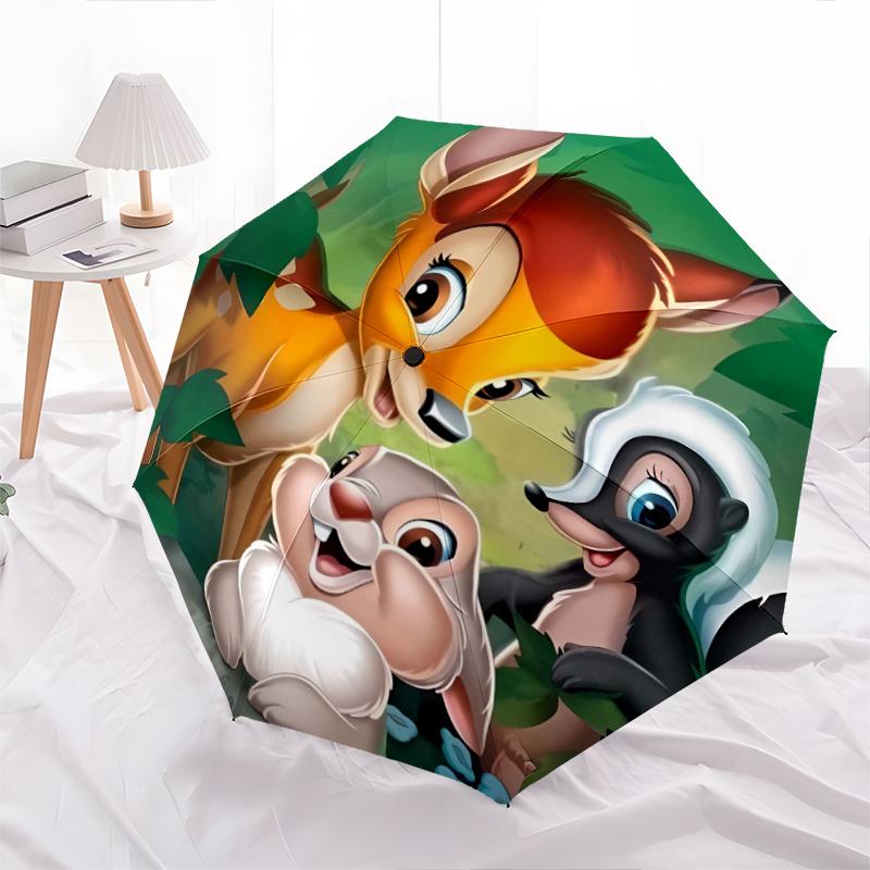 Bambi Thumper Skunk Cartoon Umbrella, Portable 3-Fold Compact Umbrella, Suitable for Camping, Hiking and Travel, Ideal Easter Birthday Gift
