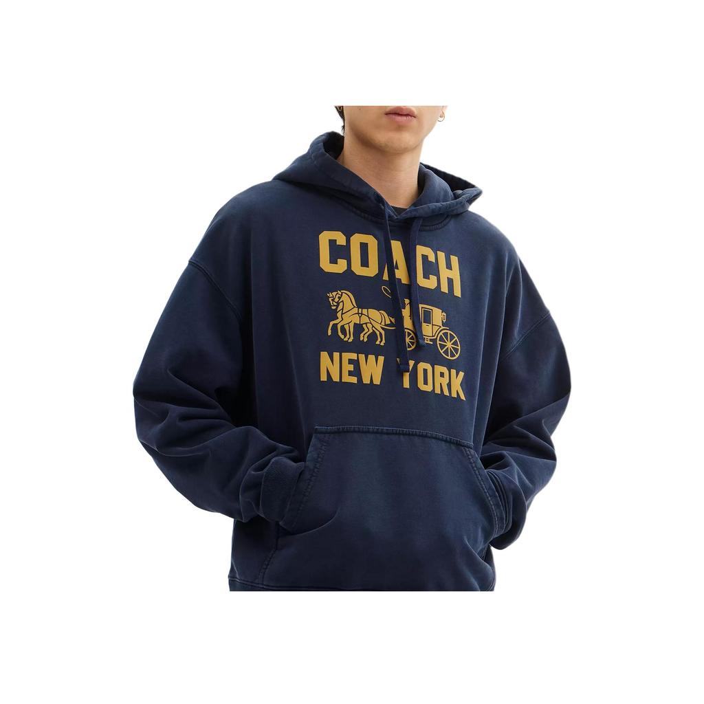 Coach Loose Fit  Logo Graphic Hoodie With Kangaroo Pocket And Ribbed Trim Unisex Hoodies Navy-Blue CBD23-B5H