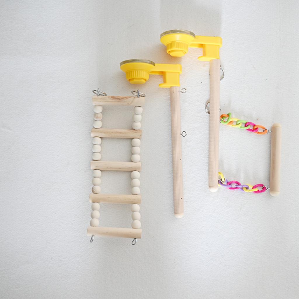 Suction Cup Wood Parrot Stand Hanging Bird Toy Window Shower Perch Toy for Budgie Bluebirds Hummingbird Bird Supplies