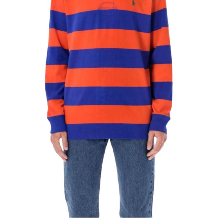 Polo Ralph Lauren Koszulka polo męska z długim rękawem w paski color block Pomarańczowa 710717116-050