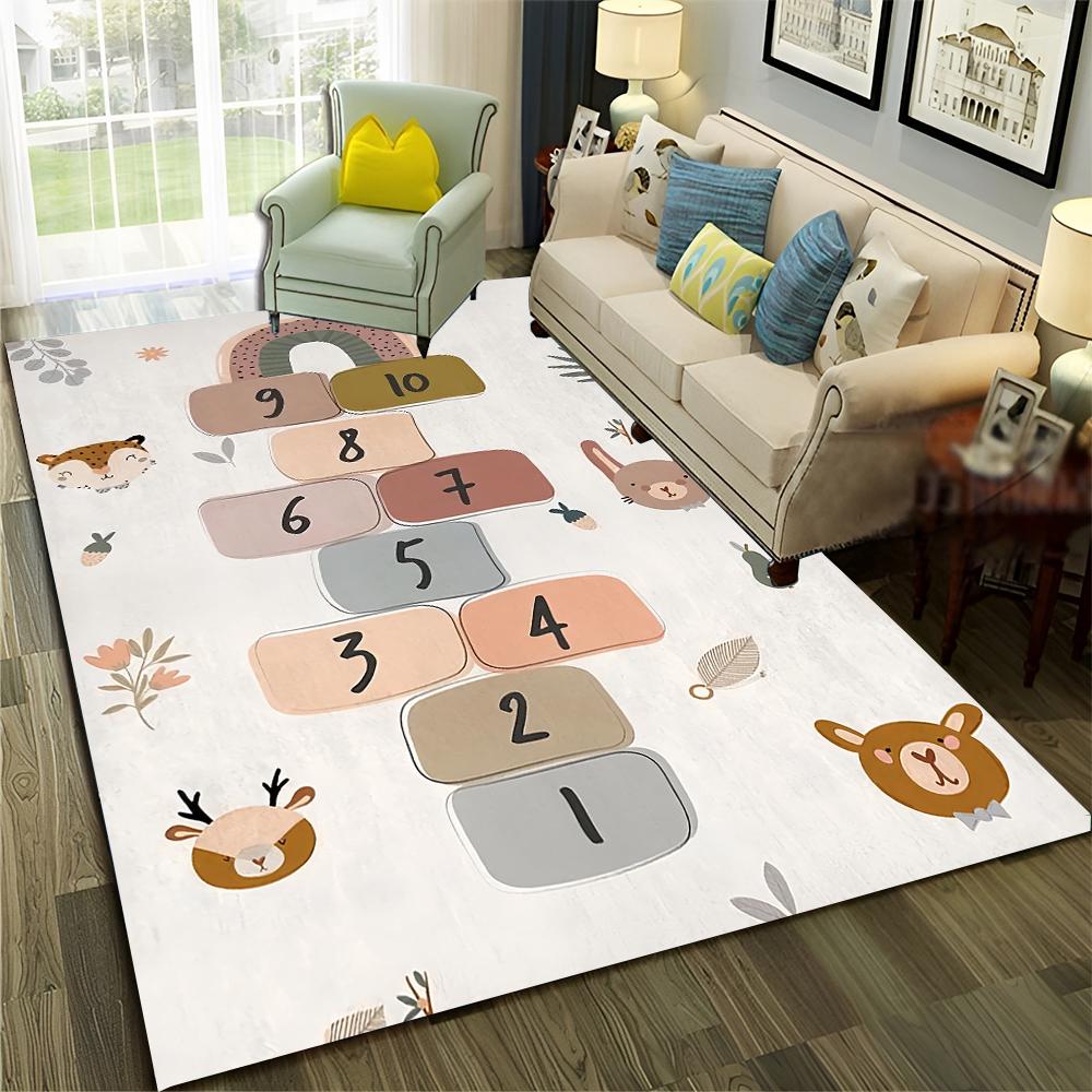 Funny Hopscotch Child Digital Games Boy Girls Carpet Rug for Home Living Room Bedroom Sofa Doormat Decor,Non-slip Floor Mat