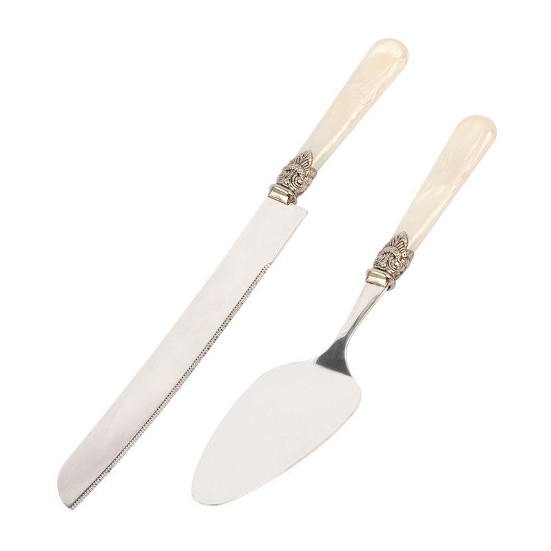 Retro Carving Pearl Cake Knife Stainless Steel Spade Vintage Resin Handle Wedding Cutlery Dessert Tableware Photographic Props