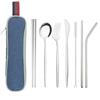 Silver Dinnerware Set Travel Cutlery Set Reusable Silverware Straw Spoons Forks Chopsticks Kitchen Accessory with Bag