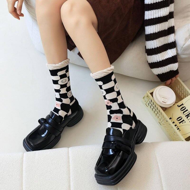 Mode 5-piece Set of Women's Non-compression Frill Ribbon Flower Socks