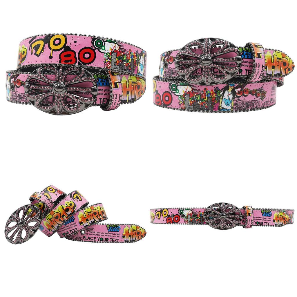 Croatian Rhinestone Graffiti Leather Y2K Belt: Versatile European & American Style
